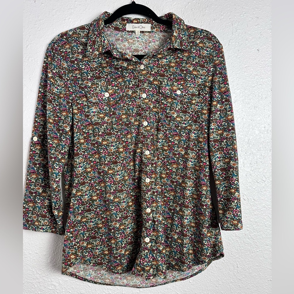 Eden & Olivia Multicolor Floral Button Down‎ Blouse Size Medium